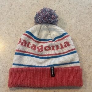 Patagonia Salmon and Blue color Striped Beanie
